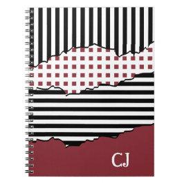 Cuaderno Iniciales Stripes Net Layered Negro, Blanco y Rojo