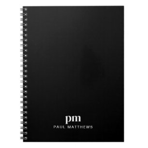 Cuaderno Iniciales y nombre profesional elegante en negro c