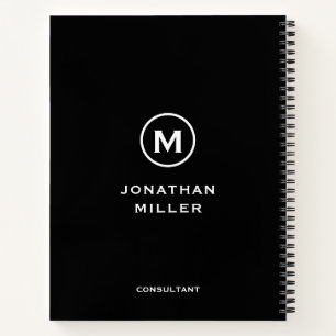 Cuaderno Inicio del Monograma Blanco Negro Mano Izquierda