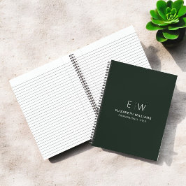 Cuaderno Inicio profesional del monograma verde oscuro