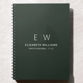 Cuaderno Inicio profesional del monograma verde oscuro