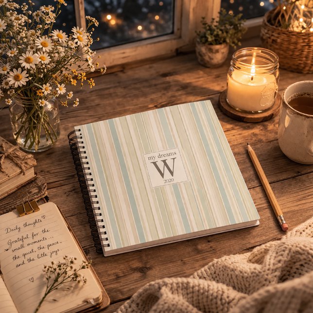 Cuaderno Initial Neutral Dusty Blue Stripe Rustic Farmhouse (Subido por el creador)
