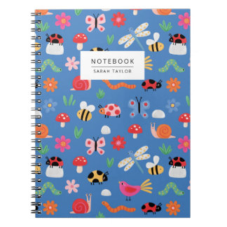 Cuaderno Insectos Adorables & Patrón de Naturaleza en Azul