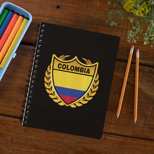 Cuaderno Insignia de Escudo de oro de bandera nacional de C (Colombia National Flag Gold Crest Badge Notebook)