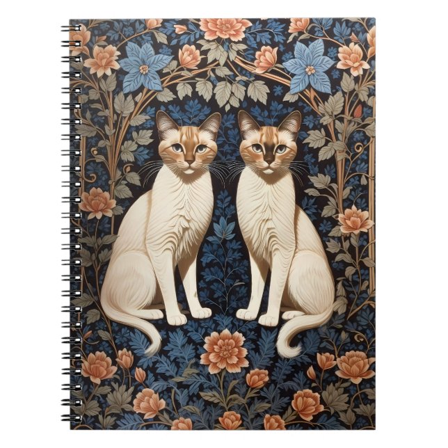 Cuaderno Inspiración de dos gatos siameses William Morris (Frente)