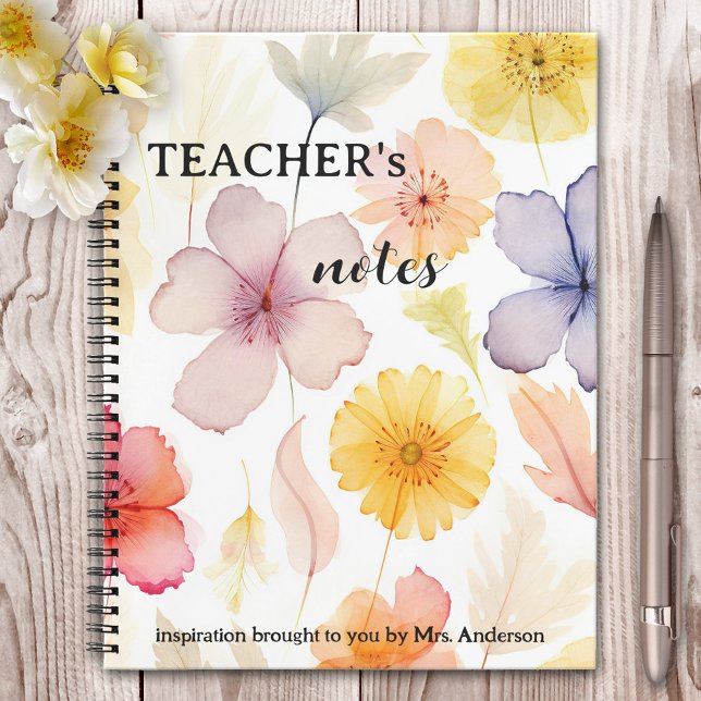 Cuaderno Inspiración de profesor de flores acuáticas (Notebook featuring watercolor flowers in rainbow colors. Beautiful as a gift for her or a teacher)