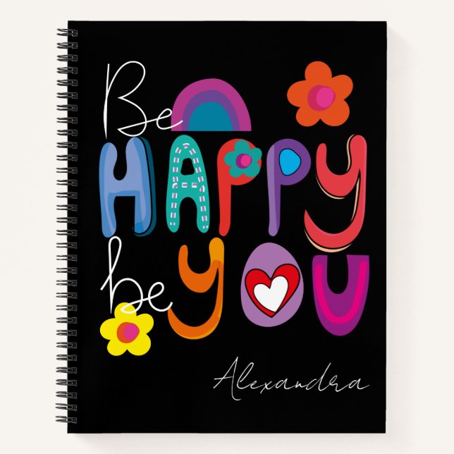 Cuaderno Inspirador colorido sé feliz, Personalizado (Anverso)