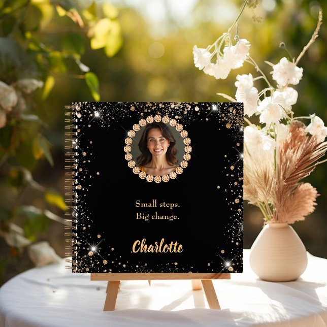 Cuaderno Inspiradora cita de diamantes de fotos en negro (Subido por el creador)