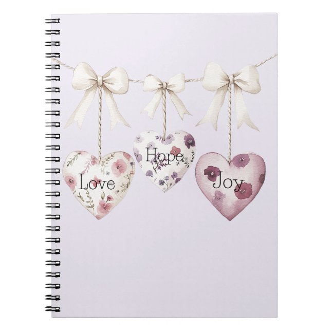 Cuaderno Inspirational Floral Love Hope Joy Hearts Bow (Frente)
