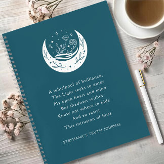 Cuaderno Inspirational Poem Floral Moon Teal Truth Journal