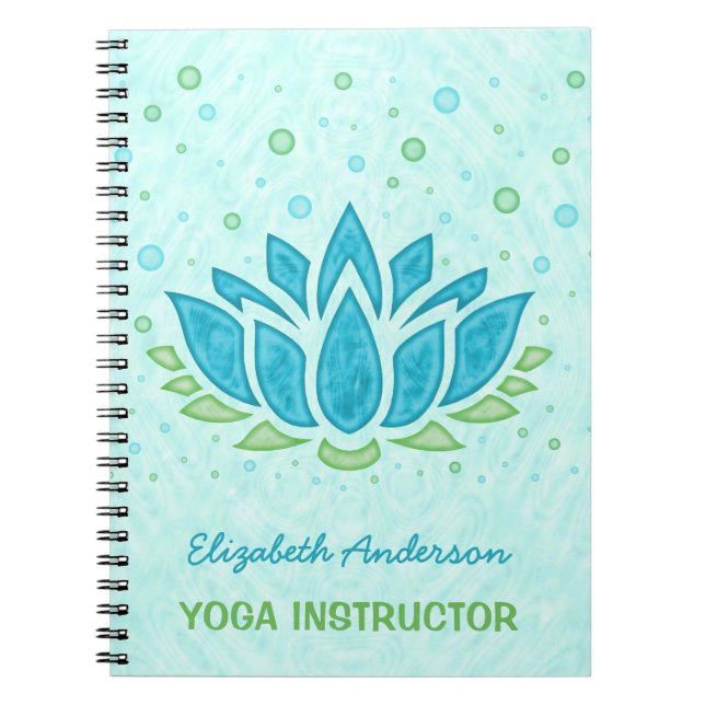 Cuaderno Instructor de yoga| Medición Zen Blue Lotus Flower (Frente)