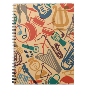 Cuaderno Instrumentos musicales vintage de fondo inoxidable