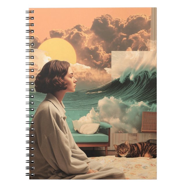 Cuaderno Interior Surrealista con Mujer y Gato (Frente)