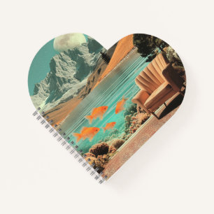 Cuaderno Interior surrealista con peces y paisaje iluminado