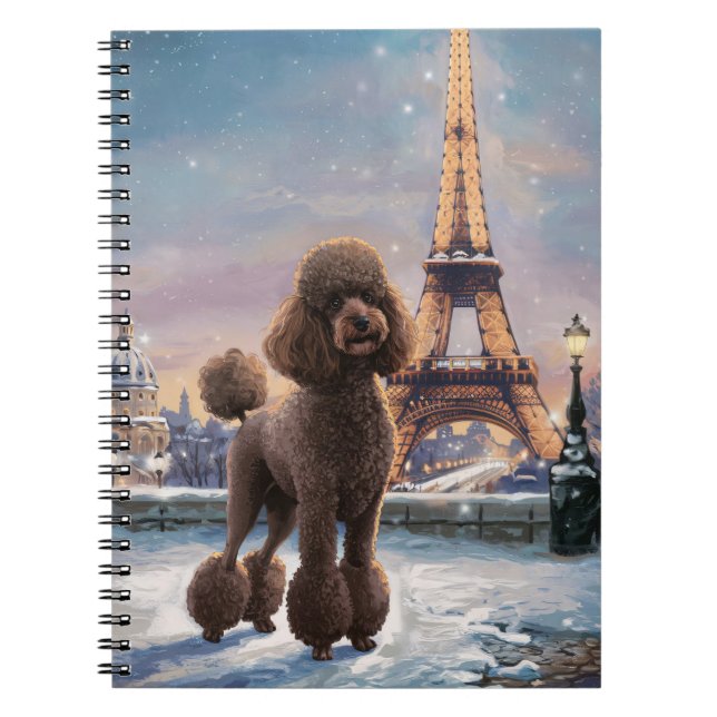Cuaderno Invierno de caniche marrón en París espiral de art (Frente)