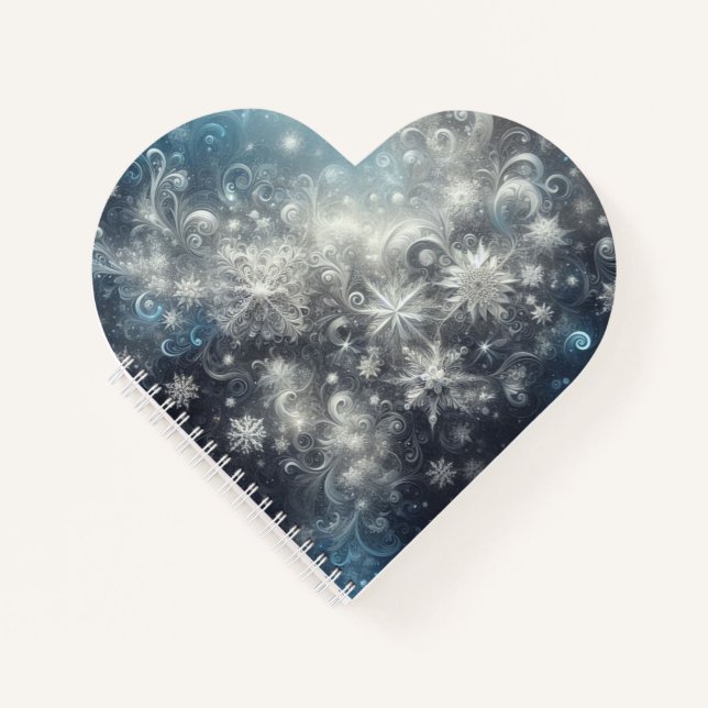 Cuaderno Invierno de copos de nieve plateados y azules (Anverso)