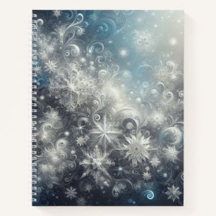 Cuaderno Invierno de copos de nieve plateados y azules