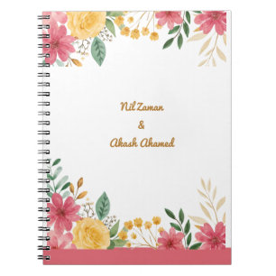 Cuaderno Invitación de boda elegante con nombre dual floral