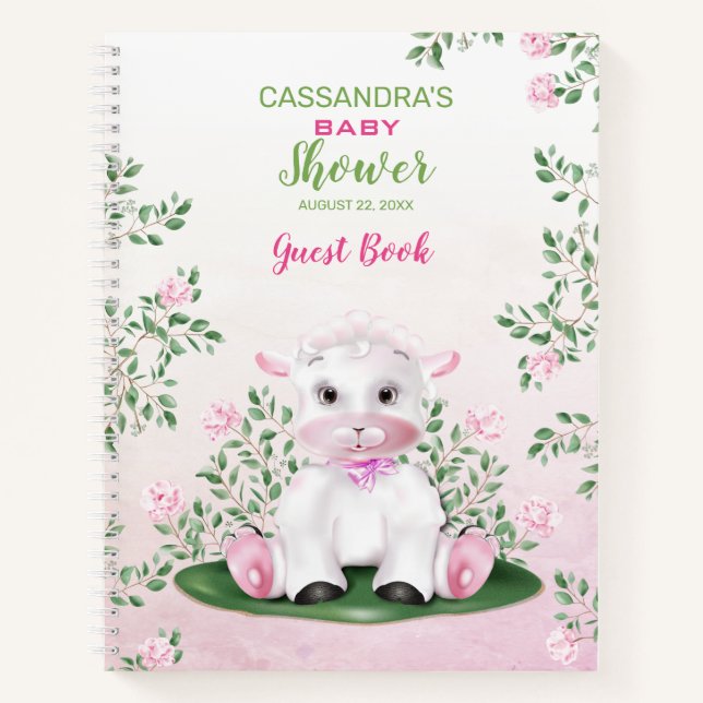 Cuaderno Invitado a Baby Shower Lamb Pink Floral (Anverso)
