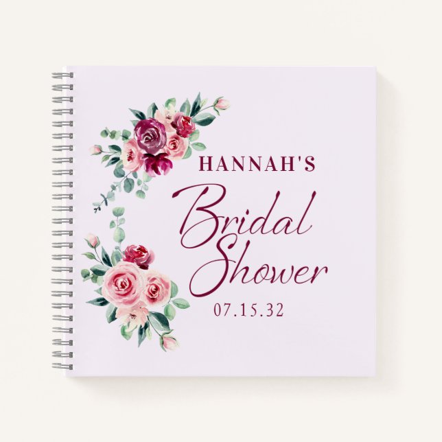 Cuaderno Invitado a la ducha de novia del Rubor Burgundy Fl (Anverso)