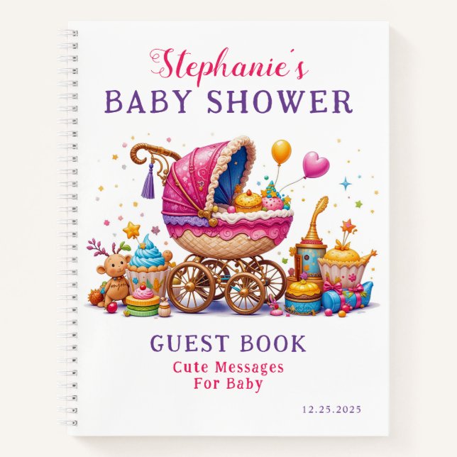 Cuaderno Invitado Baby Shower de Little Cupcake Pink Stroll (Anverso)