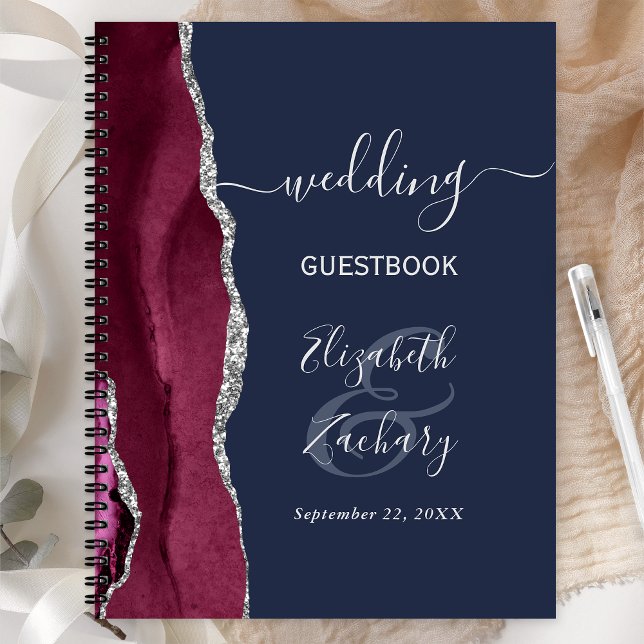 Cuaderno Invitado Boda azul de la Marina de Plata Borgoña (Subido por el creador)