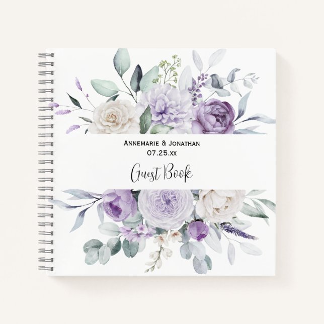 Cuaderno Invitado Boda de Lavender Peonies y Rosas Blancas (Anverso)