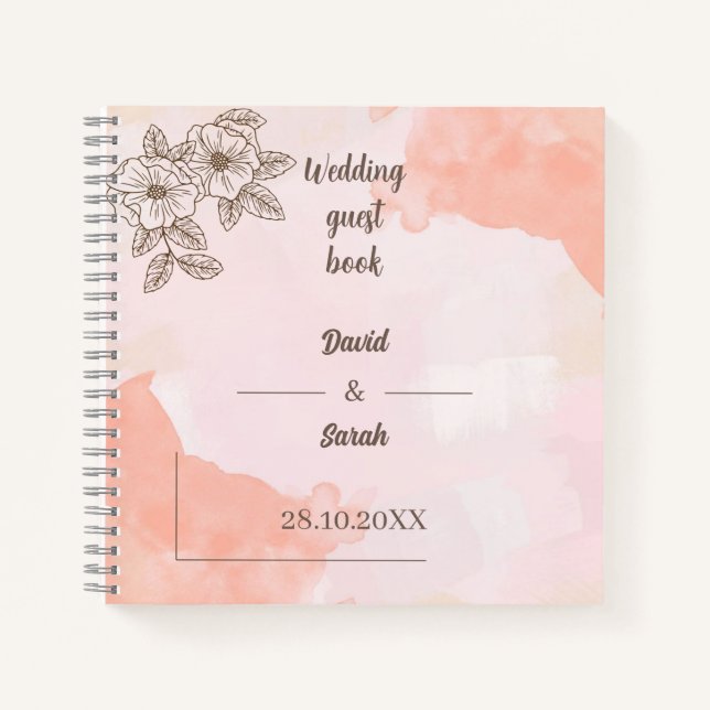 Cuaderno Invitado Boda personalizado de color de agua marró (Anverso)
