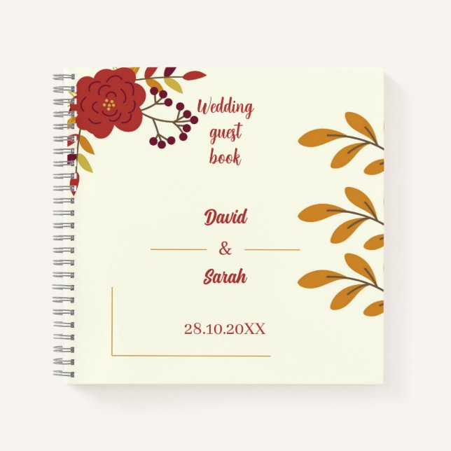 Cuaderno Invitado Boda personalizado de floral crema (Anverso)