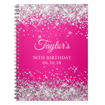 Invitado Cumpleaños 50 Silver Glitter Hot Pink Omb