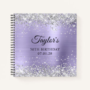 Cuaderno Invitado Cumpleaños 50 Silver Glitter Pale Lavende