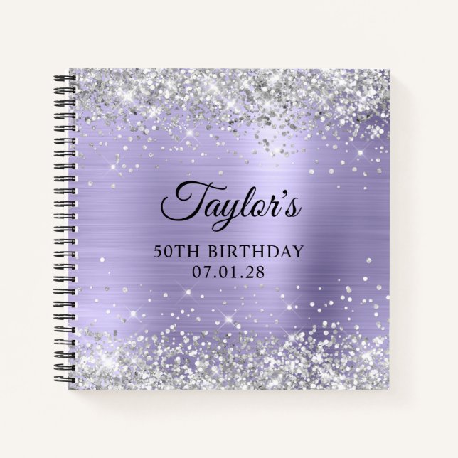 Cuaderno Invitado Cumpleaños 50 Silver Glitter Pale Lavende (Anverso)
