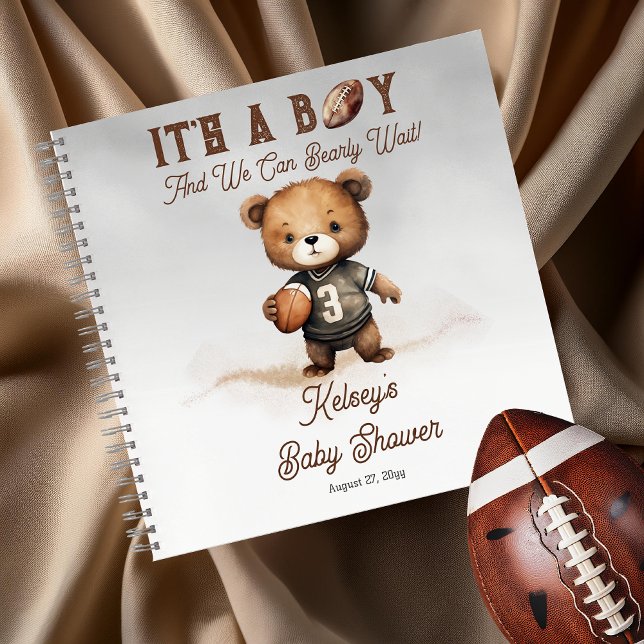 Cuaderno Invitado de Baby Shower de Bearly Wait American Fo (Teddy Bear Boy "We Can Bearly Wait!" American Football Baby Shower Guest Book Notebook)