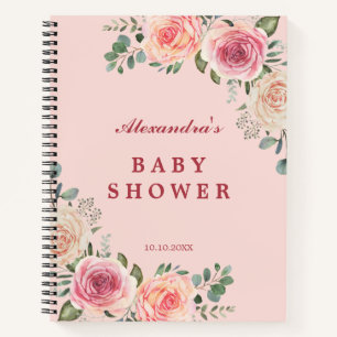 Cuaderno Invitado de Baby Shower de Flores de Acuarela Rosa