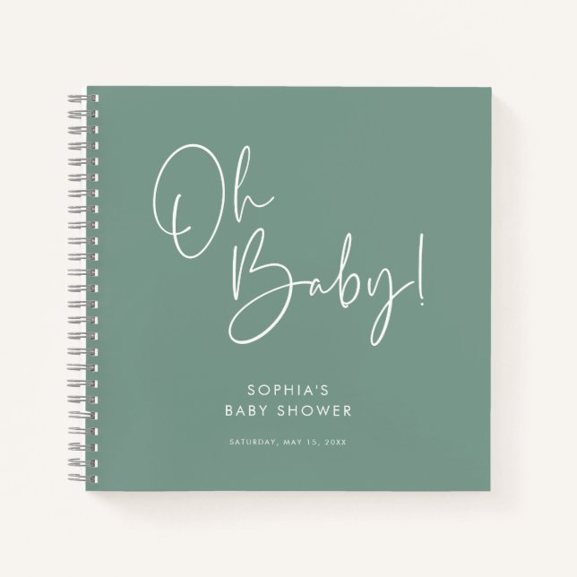 Cuaderno Invitado de Baby Shower de Green Modern Boho Gende (Anverso)