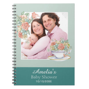 Cuaderno Invitado de Baby Shower Fiesta de té floral acuare