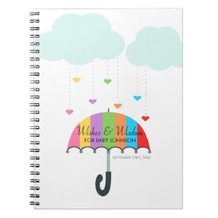 Cuaderno Invitado de Baby Shower neutral con paraguas arcoi