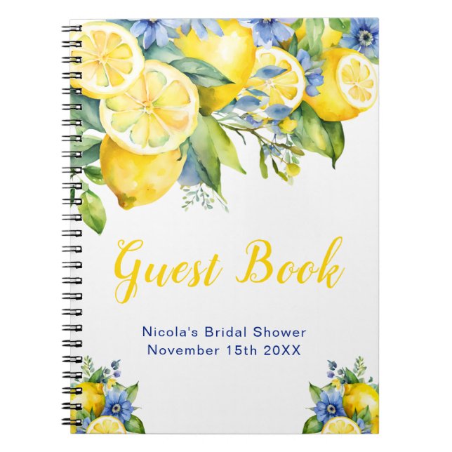 Cuaderno Invitado de Boda de Citricos Limón Mediterráneo (Frente)