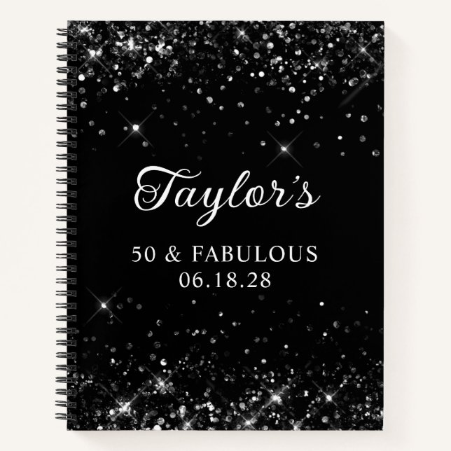 Cuaderno Invitado de cumpleaños 50 Glittery negro (Anverso)