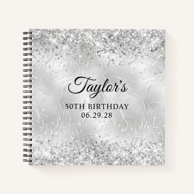 Cuaderno Invitado de cumpleaños 50 Glittery Silver Frosted  (Anverso)