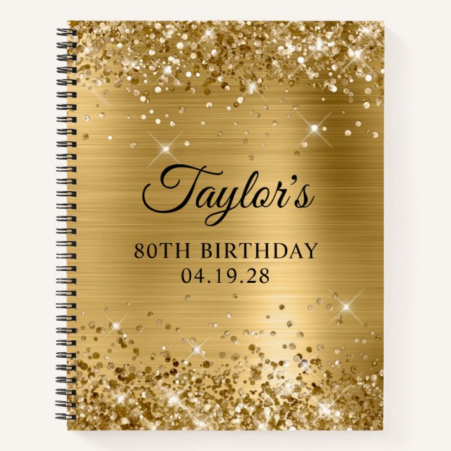 Cuaderno Invitado de cumpleaños 80 Glittery Gold Foil (Anverso)