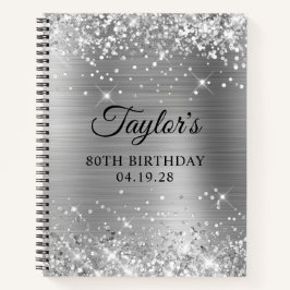 Cuaderno Invitado de cumpleaños 80 Glittery Silver Foil