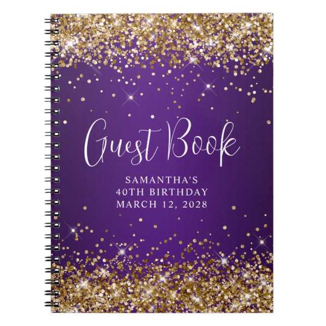 Cuaderno Invitado de cumpleaños número 40 de brillo dorado  (Frente)