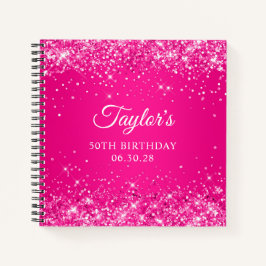 Cuaderno Invitado de cumpleaños número 50 con brillo rosa o