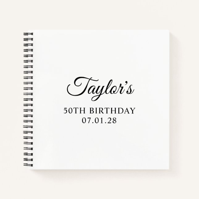 Cuaderno Invitado de cumpleaños número 50 con letra elegant (Anverso)