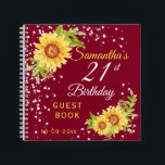 Cuaderno Invitado de Floral 21st Birthday Sunflower Burgund<br><div class="desc">Un glamoroso libro de fiestas de cumpleaños 21 Happy. Este bonito cuaderno cuenta con girasoles rústicos de color amarillo acuático y lámparas de aguijón sobre un fondo de bonito. Este fabuloso libro de cumpleaños hace un fabuloso regalo o fiesta memento. Perfecto para cumpleaños de hito como el 21 30 40,...</div>