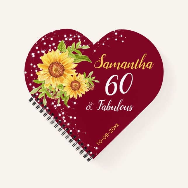 Cuaderno Invitado de Floral 60th Birthday Sunflower Burgund (Anverso)