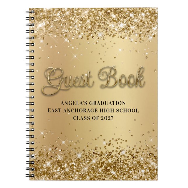 Cuaderno Invitado de Graduación Escolar con Gradiente Dorad (Frente)