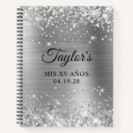 Cuaderno Invitado de Mis XV Años con Purpurina de Plata