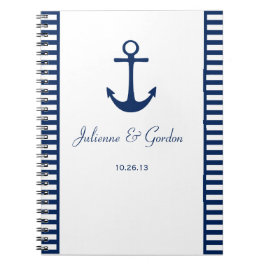 Cuaderno Invitado de Nautical Theme Navy Blue White Stripes
